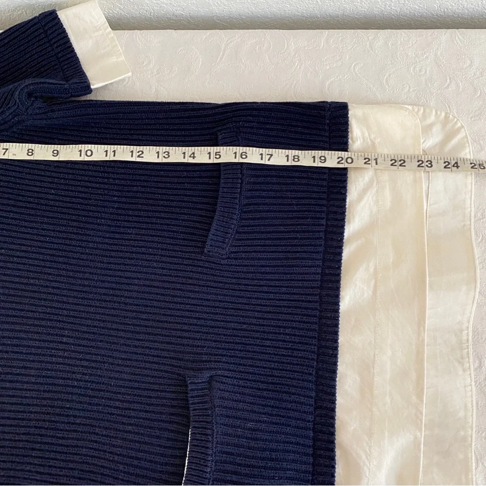 Tory Burch Navy Blue Ribbed Shirt layered Sweater